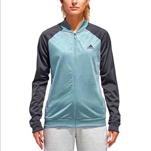 Adidas Blue Floral Embossed Grey Zip Up Track Sporty Jacket Womens Medium Gym